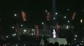 Rihanna performs on stage on the Anti World Tour at the Forum in Inglewood, CA