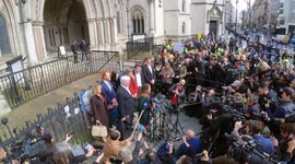 The scene outside of the Royal Courts of Justice in the ongoing case of Julian Assange.