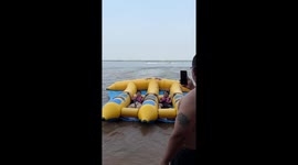 Flying beach inflatable takes people for a crazy ride
