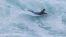 UK Weather, Unsettled weather forecast for Easter.  Beach safety Very large, powerful waves and strong wind • very high likelihood of injury in or near the sea. Tolcarne Beach, Cornwall