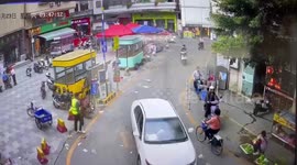 Female cyclist knocked over by car park barrier