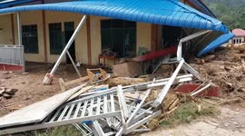 The mosque was destroyed by dozens of cubic meters of logs left over from deforestation in Pesisir Selatan Regency, West Sumatra, Indonesia