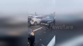 Thick fog leads to chain collision and people trapped in vehicles on busy expressway