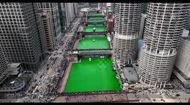River Dyed in Green for 2024 St. Patrick's Day in Chicago, USA