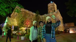 Girls takes selfie at Mother Church of Rajasthan on Christmas