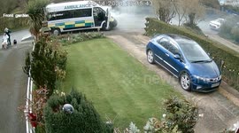 Ambulance explodes into a fireball after dropping off elderly patient