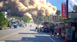 Terrifying moment dust storm engulfs highway as mountain collapses in deadly Taiwan earthquake
