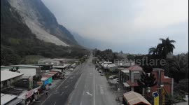 Drone footage reveals aftermath of landslide triggered by earthquake in Taiwan