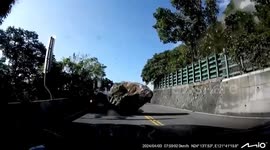 Terrifying moment massive rock hits car in powerful Taiwan earthquake