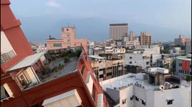 Debris surrounds a tilted Uranus building in Hualien a day after a powerful earthquake struck in Hualien city