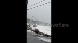 Ocean roads are not passable due to stormy weather in Wells, USA