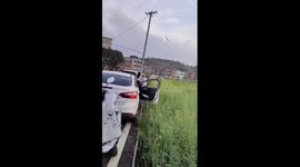 Woman falls into pit while exiting car