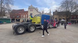 Replica of robot truck Optimus Prime exhibited in UK town Peterborough