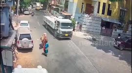 Bull knocks motorcycle rider into path of lorry but he survives