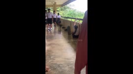 Schoolgirl takes a tumble on her skateboard
