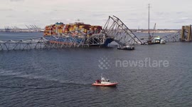 Collapsed Francis Scott Key Bridge in Baltimore, Maryland, USA