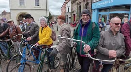 Cyclists on vintage and modern bikes converge on Cotswolds town to pay their respects to inventor of a 'unique' bicycle