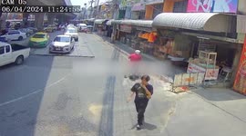 Sinkhole swallows up father and son on motorcycle as locals drag them to safety