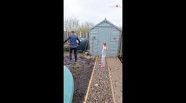 Man heads down a 'slippery' slope while helping 5 y/o daughter with Easter Egg hunting