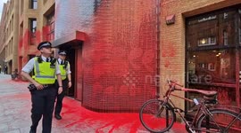 Labour HQ is covered in red paint by Youth Demand activists as they call for end of arms sales to Israel