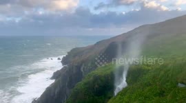 Seawater blows UP cliff as Storm Pierrick hits UK's southwest coast