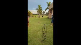 Football mishap: outdoor lamb takes a hit in Tamboara, Brazil