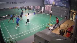 Badminton player accidentally strikes teammate in amusing fail
