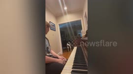 Music-loving dog sings along when owner plays the piano