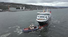 Aerial footage of launch of MV Glen Rosa passenger ferry at Port Glasgow, Scotland. UK