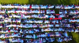 Eid Al-Fitr Prayers while volcano eruption in Tanah Datar District, West Sumatra, Indonesia, on April 10, 2024.
