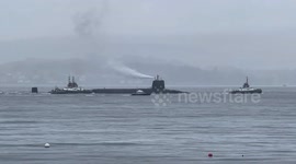 UK submarine cold moving on Loch Long heading to Coulport in Argyll Scotland