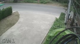 Pickup truck skids along road when wheel bounces off