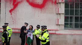 Activists arrested after spray painting UK Ministry of Defence building in London