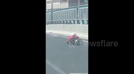 Man's 'batman-style' skateboarding stunt on busy elevated road raises safety concerns
