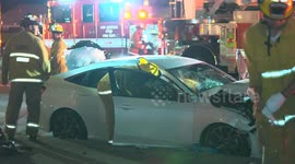 Mission Hills Person Trapped After Slamming Into Parked Car in Los Angeles, CA, USA
