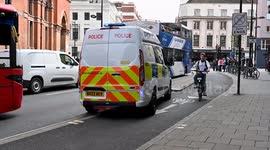 Police calling next to St Pancras, The British Museum and Kings Cross, London, United Kingdom