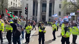 Pro-Israel counter-protesters confront pro-Palestine protesters in central London