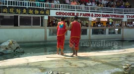 Trainers put their heads in crocodile's jaw as near-the-knuckle Thai zoo re-opens