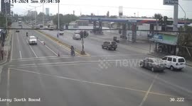 Truck swerves between two motorbikes when driver falls asleep
