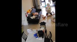 Quick-thinking father dives to catch baby falling off sofa in China