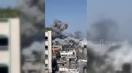 Israeli warplanes destroyed residential tower in Nuseirat refugee camp in Gaza