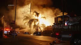 Major Emergency Fire Consumes Multiple Structures With 3 Injured in Los Angeles, CA, USA