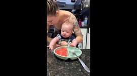 Baby's first watermelon reaction!