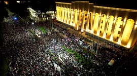 Drone footage shows thousands in Georgia protesting against bill opposed by EU