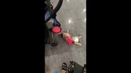 Pet Shih Tzu rests on mall's floor and refuses to leave