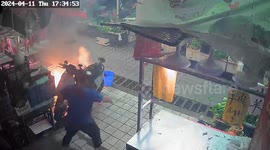 Scared shoppers flee as huge fireball erupts from charging electric scooter in Chinese market