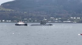 UK submarine turning on Loch Long in Argyll on the West Coast of Scotland