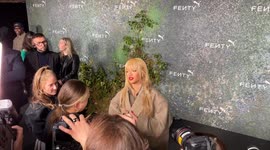 Rihanna speaks at the launch party of Fenty x Puma Creeper Phatty Earth Tone Experience in London