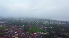Mount Marapi spews volcanic ash in Indonesia. An aerial view of Mount Marapi spewing columns of volcanic ash during an eruption in Tanah Datar District, West Sumatra, Indonesia on April 19, 2024. Since the first eruption on December 3, 2023, Mount Marapi