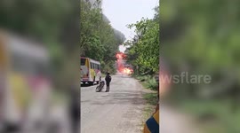 Fire broke out in truck loaded with LPG cylinder in northern India, several explosions reported